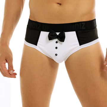 Men's Breathable Soft Satin Lingerie / Sexy Black & White Low Rise Stretchy Briefs Underwear - EVE's SECRETS